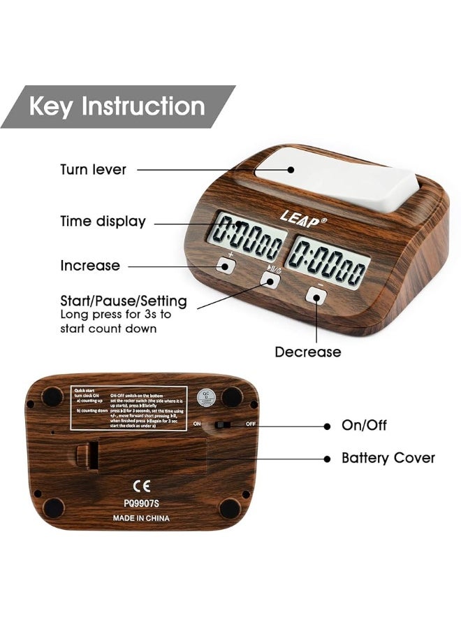 LEAP LEAP Chess Clock Digital Chess Timer Professional for Board Games Timer with Alarm Function Official Store Wood Appearance  - Image 3