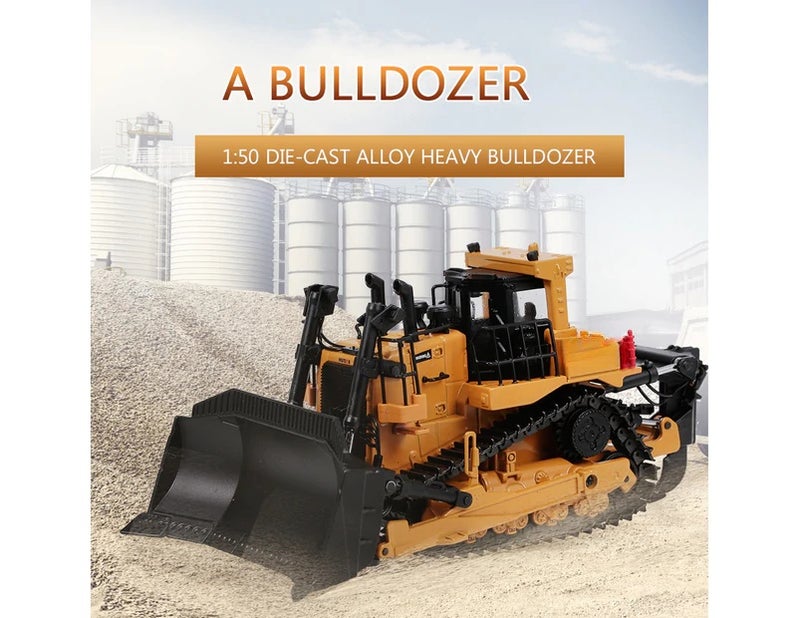 Heavy Bulldozer 1/50 Scale Yellow Metal Alloy Die-Cast Model - Durable Dust-Proof Detailed Construction Toy for Kids, Desk Decor & Collectors - Image 2