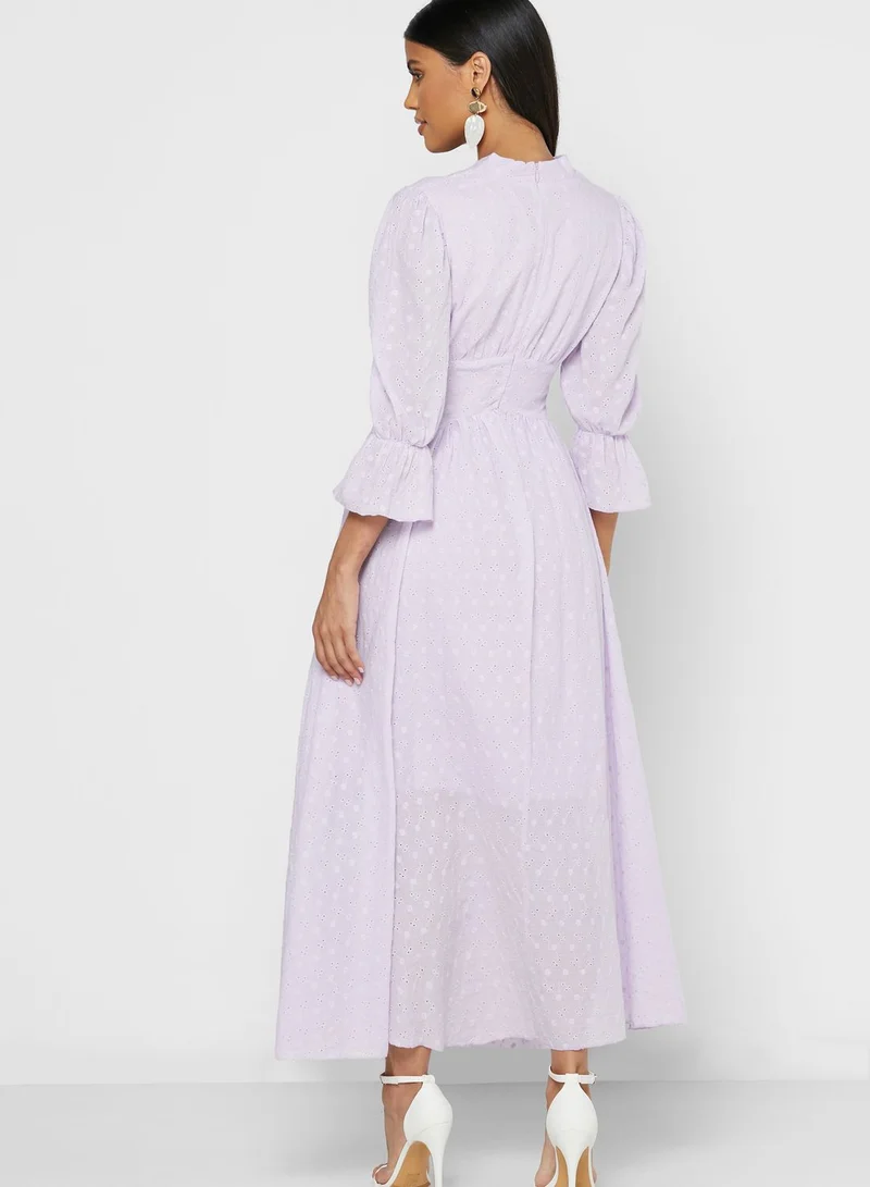 Khizana Plunge Neck Puffed Sleeve Maxi Dress