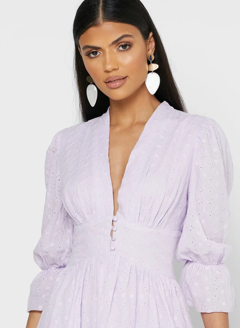 Khizana Plunge Neck Puffed Sleeve Maxi Dress