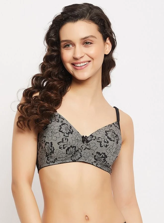 كلوفيا Clovia Padded Non-Wired Full Cup Self Printed Multiway Bra In Black
