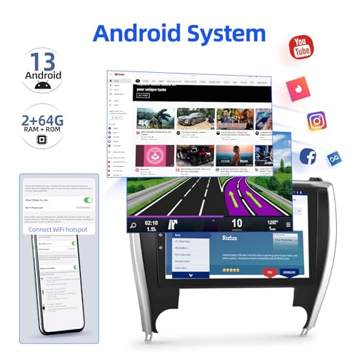 EKAT [2+64GB] راديو سيارة أندرويد 13 لتويوتا كامري 2015 2016 2017، شاشة تعمل باللمس 10.1 بوصة، كار بلاي وأندرويد أوتو/1080P/صوت هاي فاي/بلوتوث/GPS/WiFi +ميكروفون - Image 3