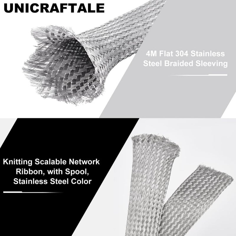 UNICRAFTALE 1" Wide Stainless Steel Braided Sleeving Braid Cable Wire Shielding Sleeve Ground Straps Protection Flat Metal Mesh Flexible Expandable Scalable Ribbon Wire for Protect Cable 13.12 Feet - Image 4