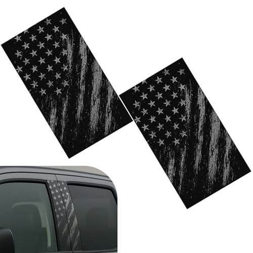 Zosgrew 2 PCS Car B Pillar Sticker Personalized Aged American Flag Patriotic Decal Waterproof Car Center Window Decoration Decals Universal for Most Automobiles Black - Image 1