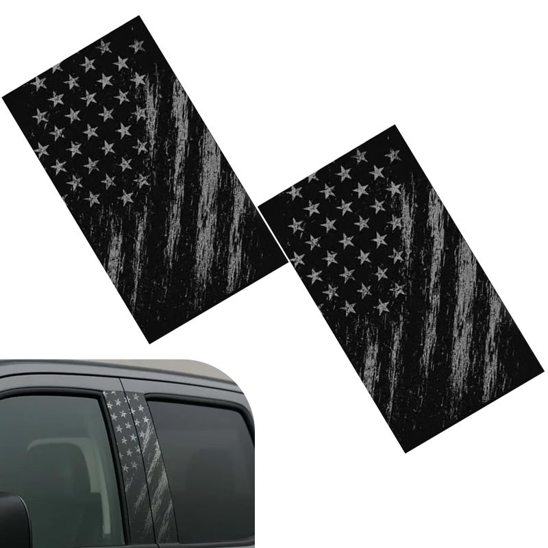 Zosgrew 2 PCS Car B Pillar Sticker Personalized Aged American Flag Patriotic Decal Waterproof Car Center Window Decoration Decals Universal for Most Automobiles Black - Image 3