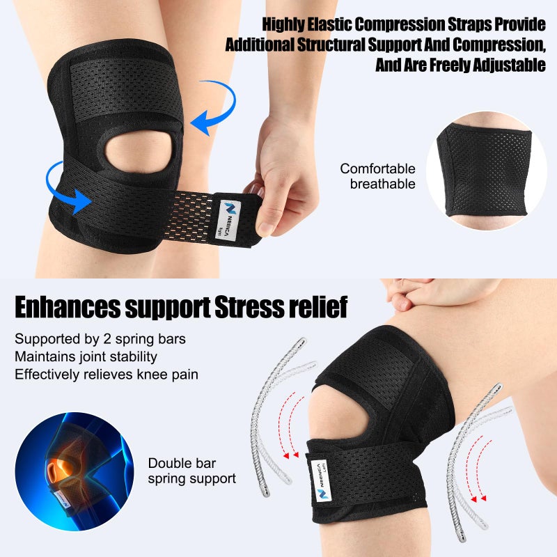 NEENCA Knee Brace for Knee Pain, Compression Knee Support with Air Mesh Fabric, Adjustable Knee Wrap with Side Stabilizers, Ultra-Soft Bandage for Elderly, Meniscus Tear, ACL, Arthritis Relief, Hiking - Image 4