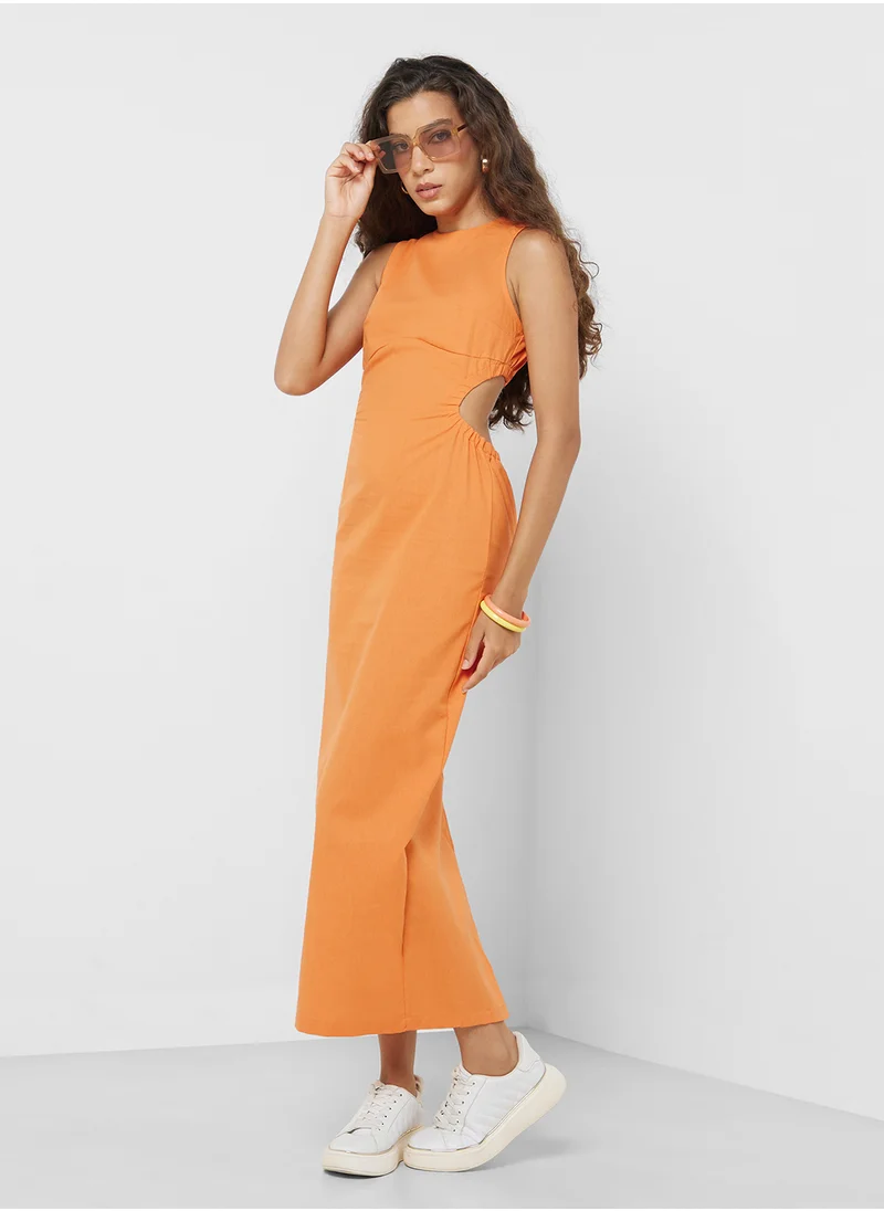 Ginger Linen Midi Cutout Dress