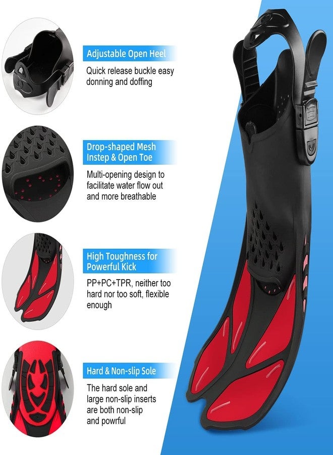 VBM 3 PCS Adult Snorkeling Kit Swimming Goggles Dry Snorkel Tube Adjustable Fins (red) - Image 4