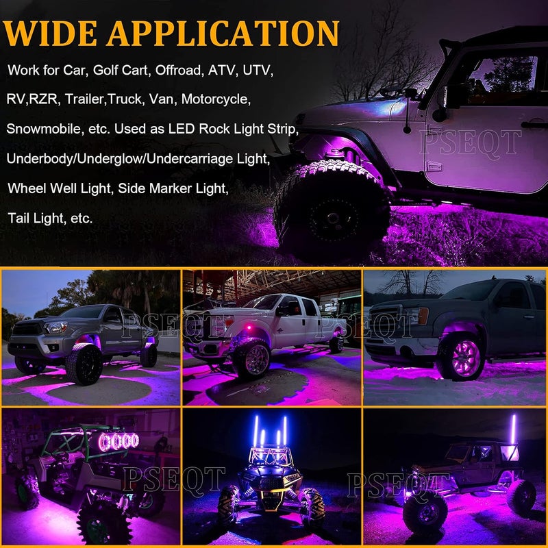 PSEQT 10Pcs LED Rock Strip Lights Car Exterior Underglow Wheel Fender Well Lighting Kits Waterproof for Golf Cart Wrangler Offroad Truck RV UTV ATV Snowmobile (Purple) Matte anti slip finish - Image 4