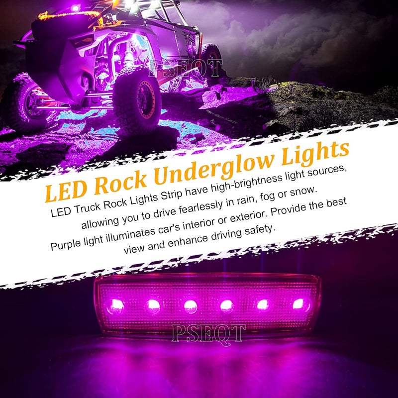 PSEQT 10Pcs LED Rock Strip Lights Car Exterior Underglow Wheel Fender Well Lighting Kits Waterproof for Golf Cart Wrangler Offroad Truck RV UTV ATV Snowmobile (Purple) Matte anti slip finish - Image 2
