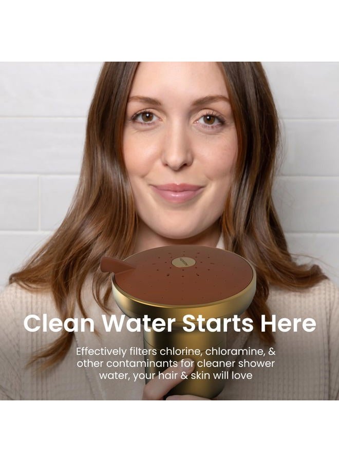 AQUA TRU دش أكواترو - فلتر دش عالي الضغط يزيل الشوائب من المياه العسرة لدعم صحة البشرة وفروة الرأس والشعر، يقلل من التكسر، ويعزز جمالك وروتين العناية الذاتية (ذهب مصقول) - Image 5