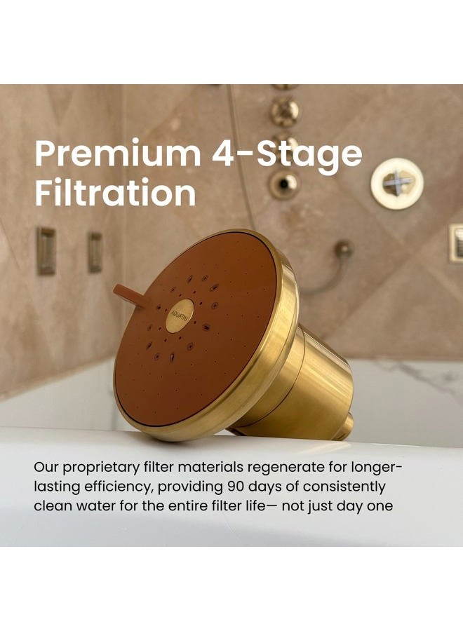 AQUA TRU دش أكواترو - فلتر دش عالي الضغط يزيل الشوائب من المياه العسرة لدعم صحة البشرة وفروة الرأس والشعر، يقلل من التكسر، ويعزز جمالك وروتين العناية الذاتية (ذهب مصقول) - Image 2