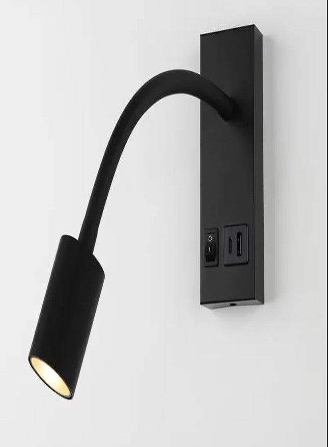 The Crafted Gesture مصباح القراءة الجداري LED من كرافتد جيستشر، مزود بمنفذ USB، قابل للتعديل مع 3 خيارات إضاءة، مناسب لغرفة النوم والدراسة | أسود - Image 4