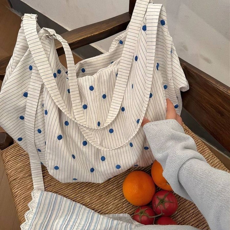 Polka Dot Canvas Tote Bag - Image 4