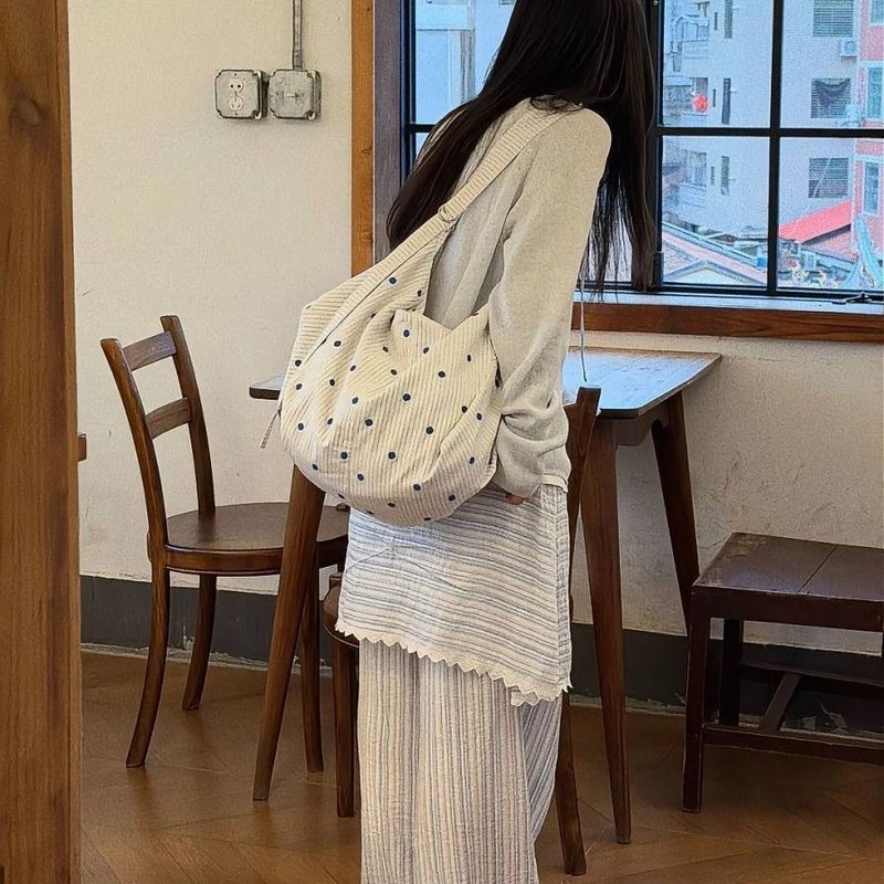 Polka Dot Canvas Tote Bag - Image 1