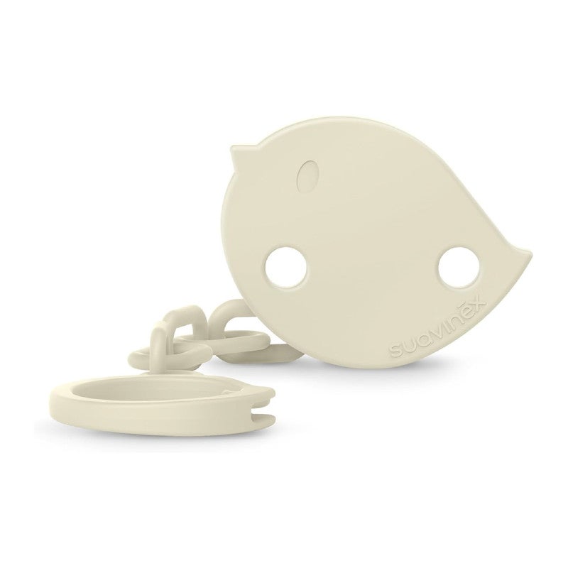 Suavinex, Pacifier Holder, Baby Pacifier Chain, Clip with Clamp, Bird-Shaped Plate. For Babies +0 Months, Suitable for Newborns, Birdies Beige - Image 1