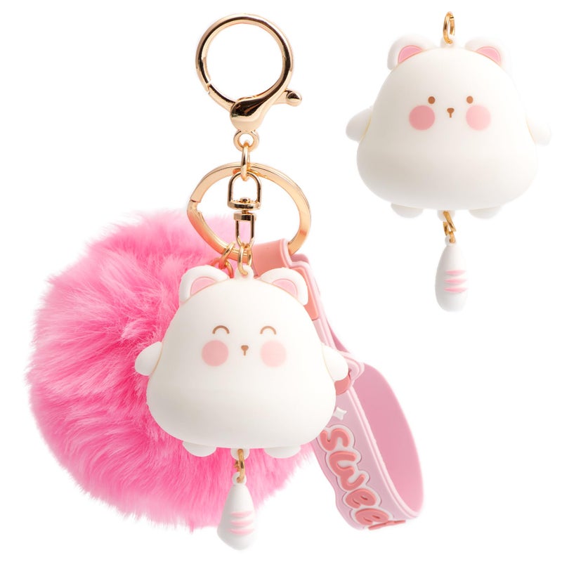 YILANFULL Pink Cat Keychain Kawaii Cute Cat Bag Charm with Pom Pom for Backpack Purse Keys Girly Keychains for Girls Women Teens Adorable Animal Backpack AccessoriesPink Cat - Image 2