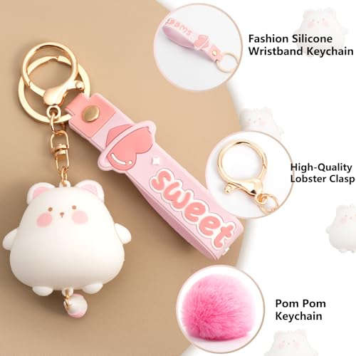 YILANFULL Pink Cat Keychain Kawaii Cute Cat Bag Charm with Pom Pom for Backpack Purse Keys Girly Keychains for Girls Women Teens Adorable Animal Backpack AccessoriesPink Cat - Image 3