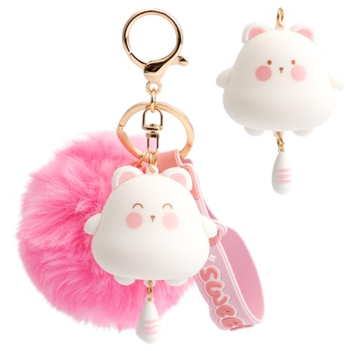 YILANFULL Pink Cat Keychain Kawaii Cute Cat Bag Charm with Pom Pom for Backpack Purse Keys Girly Keychains for Girls Women Teens Adorable Animal Backpack AccessoriesPink Cat - Image 1