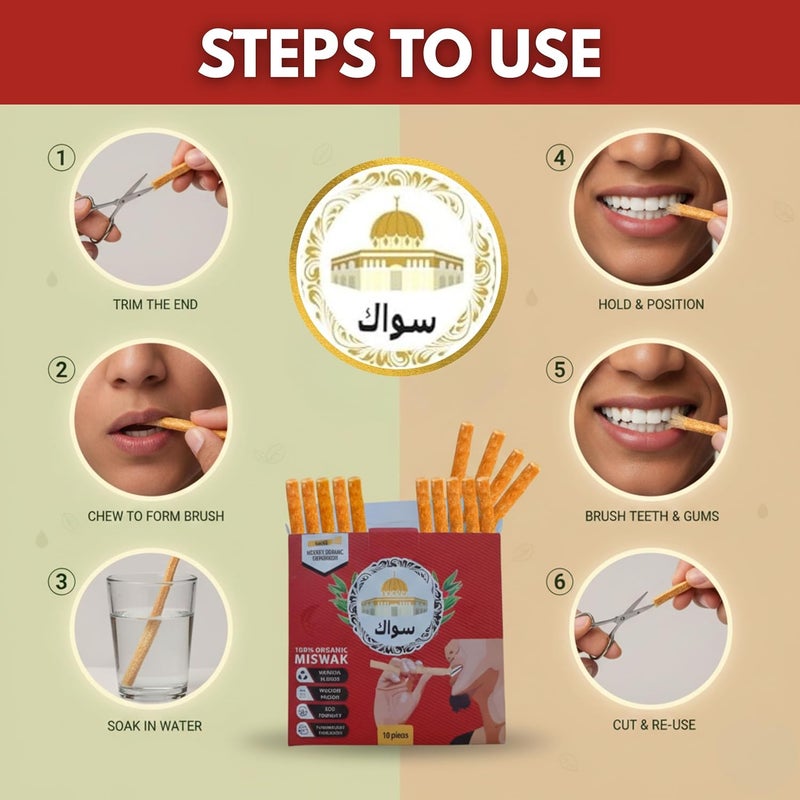 Miswak Sticks for Teeth Natural Toothbrush Organic Vegan and Cruelty Free Vacuum Sealed (Pack of 10) - Image 2