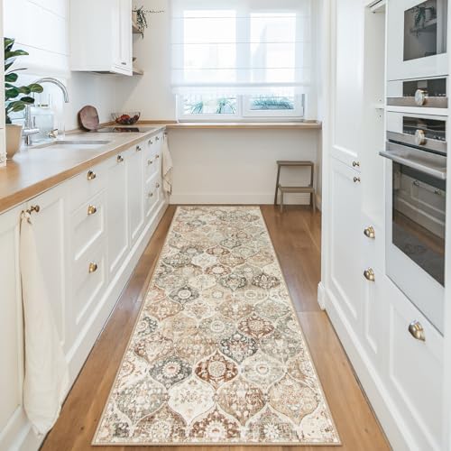 La Home Lahome Moroccan Trellis Hallway Runner Rug, 2x6 Kitchen Runner Rugs Non Skid Washable, Vintage Laundry Room Rug Ultra-Thin Long Carpet for Bathroom Bedroom Entryway, Khaki - Image 4