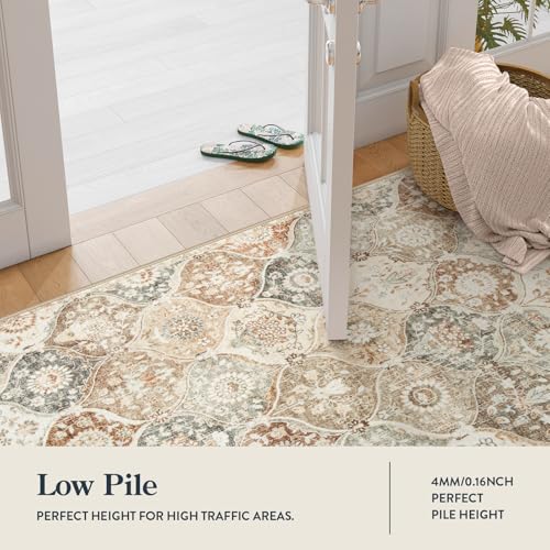 La Home Lahome Moroccan Trellis Hallway Runner Rug, 2x6 Kitchen Runner Rugs Non Skid Washable, Vintage Laundry Room Rug Ultra-Thin Long Carpet for Bathroom Bedroom Entryway, Khaki - Image 2