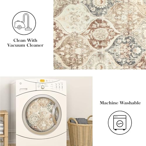 La Home Lahome Moroccan Trellis Hallway Runner Rug, 2x6 Kitchen Runner Rugs Non Skid Washable, Vintage Laundry Room Rug Ultra-Thin Long Carpet for Bathroom Bedroom Entryway, Khaki - Image 3