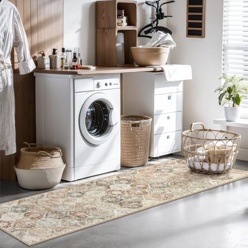 La Home Lahome Moroccan Trellis Hallway Runner Rug, 2x6 Kitchen Runner Rugs Non Skid Washable, Vintage Laundry Room Rug Ultra-Thin Long Carpet for Bathroom Bedroom Entryway, Khaki - Image 5