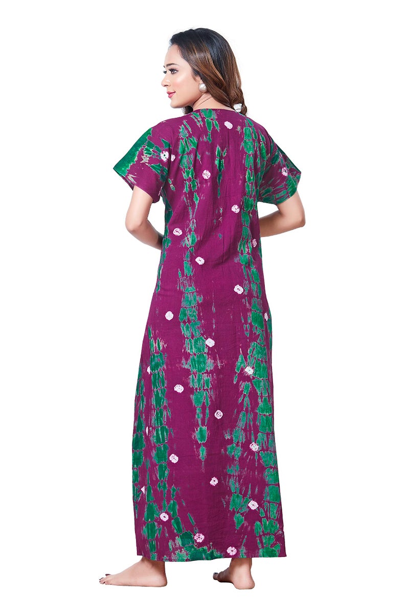 NEGLIGEE Women's Cotton Tie-dye Maxi Nighty (GWPUR027_Purple_Free Size) - Image 4