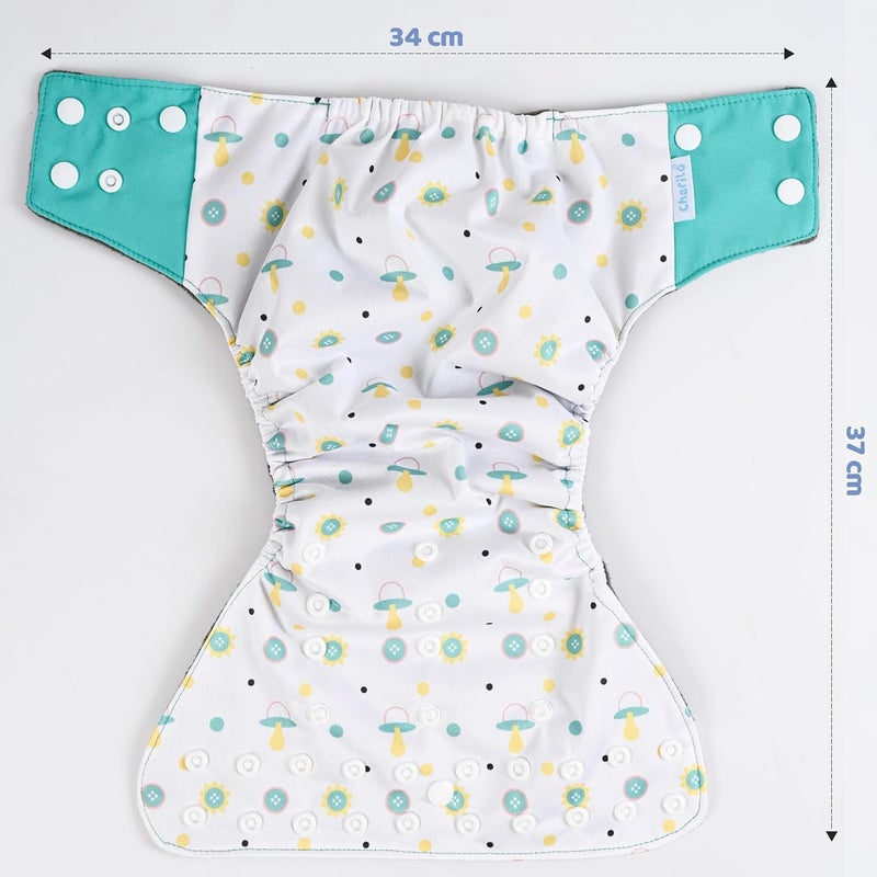 Cherilo حفاضة قماش قابلة لإعادة الاستخدام من شيريلو للمواليد الجدد من 0 إلى 3 سنوات، مانعة للتسرب، صديقة للبيئة، حفاضات قماش قابلة للغسل، بدون تسرب جانبي، قابلة للتعديل، حفاضة جيب بحجم مجاني (1 حفاضة بنمط كيديكو + 1 إدخال) - Image 2