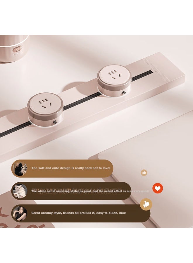 Oaks Aokesi Track Socket, Mobile Rail Power Strip For Home Kitchen, Sliding Surface-mounted Rail, 80cm Track + 4 Five-hole Large Earth Color Sockets - Image 2