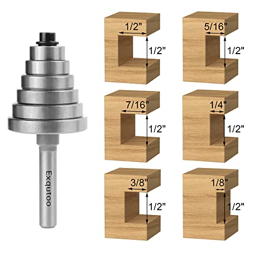 Exqutoo 1/4 Inch Shank Rabbet Router Bit Set with 6 Adjustable Bearing Carbide Tipped Rabbeting Bit(1/8",1/4",5/16" 3/8",7/16",1/2") CNC Router Bits Woodworking Tools for Doors Drill Bit… - Image 5