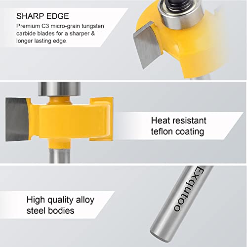 Exqutoo 1/4 Inch Shank Rabbet Router Bit Set with 6 Adjustable Bearing Carbide Tipped Rabbeting Bit(1/8",1/4",5/16" 3/8",7/16",1/2") CNC Router Bits Woodworking Tools for Doors Drill Bit… - Image 3