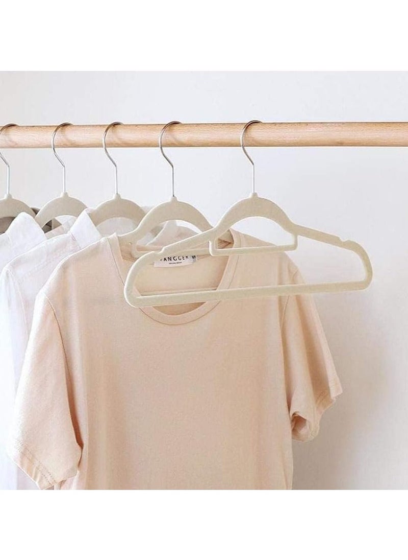 D'HOME D'Home Velvet Non-Slip Hangers 42cm – Slim, Durable Clothes Hangers with 360° Swivel Hook – Space-Saving Hangers for Abaya, Kandora, Kaftan, Suits, Dresses & Pants – Beige (Pack of 100)  - Image 2