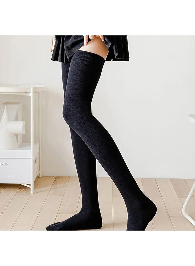 Solid Over Knee High Socks, Comfy Extra Long Thigh High Socks, Women's Stockings and Hosiery(pure cotton)  - Image 1