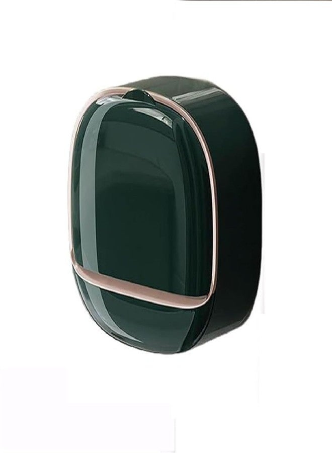 KASQUE® Luxury Soap Holder with Drain Tray, Waterproof Soap Dish with Drainage Box, Soap Box, Soap Dish with Lid, Wall Mounted Drain Sox for Bathroom, 11.6 x 11.6 x 4.5 cm, Dark Green, Pack of 1 - Image 1