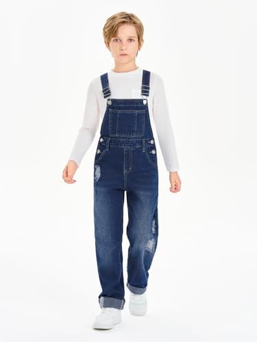 Haloumoning Boys Denim Bib Overalls with Adjustable Straps and Convenient Tool Pockets 514 Years - Image 3