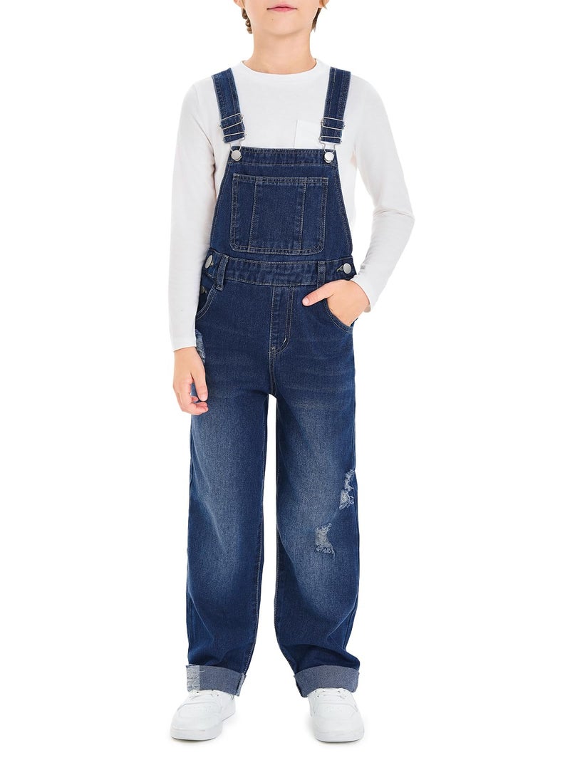 Haloumoning Boys Denim Bib Overalls with Adjustable Straps and Convenient Tool Pockets 514 Years - Image 2