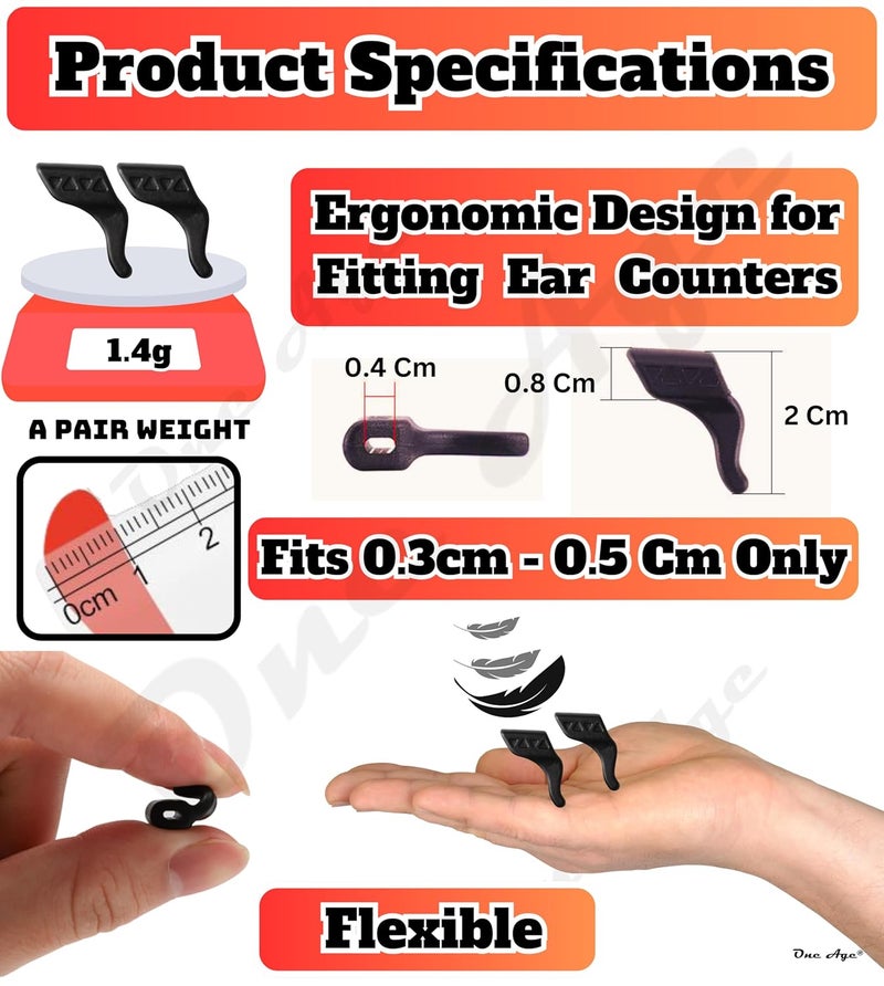 ONEAGE ONE AGE [Pack of 4 Pcs / 2 Pairs Anti Slip Silicone Ear Hooks Spectacles Eyewear Retainers for Glasses Prevents Falling Slipping Off Ideal for Sports Daily Use Comfortable for Men|Women|Kids - Image 4