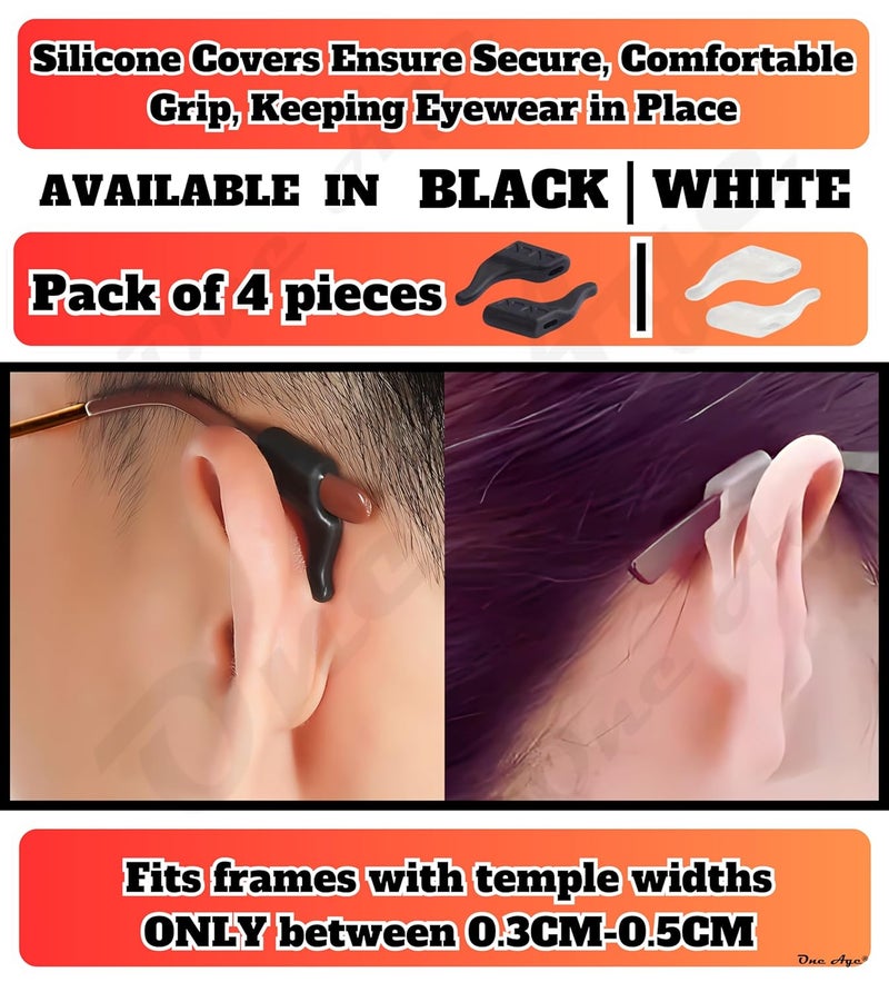 ONEAGE ONE AGE [Pack of 4 Pcs / 2 Pairs Anti Slip Silicone Ear Hooks Spectacles Eyewear Retainers for Glasses Prevents Falling Slipping Off Ideal for Sports Daily Use Comfortable for Men|Women|Kids - Image 3