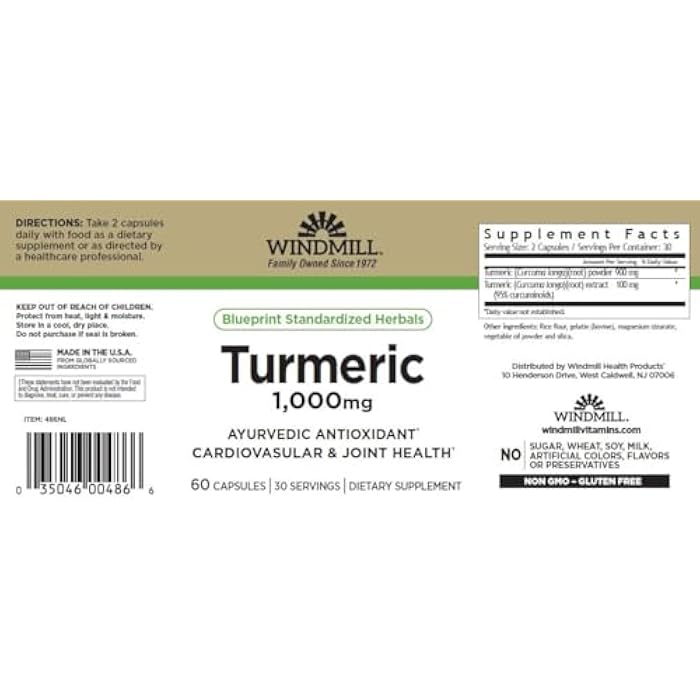 Windmill Turmeric 95 Percent Curcuminoids 1000 Mg Capsules - 60 Ea - Image 3