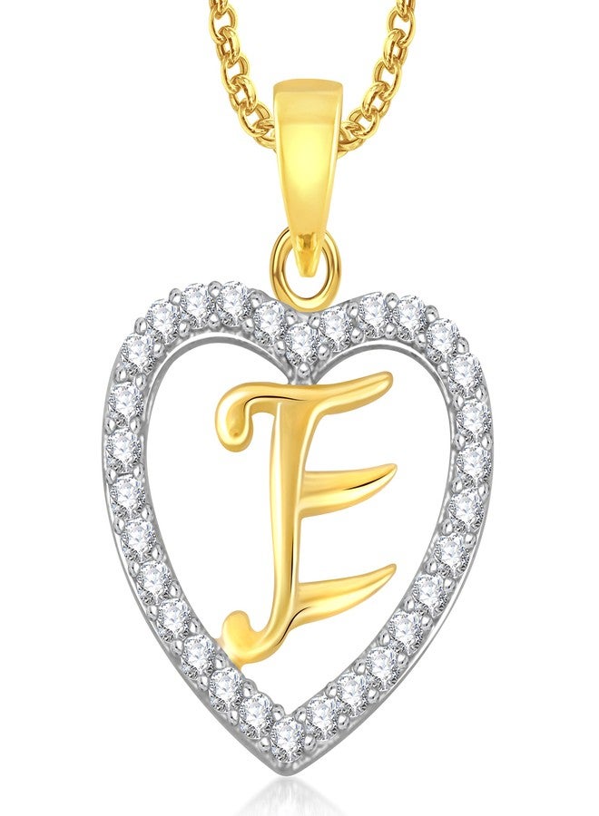 MEENAZ Valentine Gifts 'E' Letter Heart Pendant Locket Alphabet for Unisex with Chain,Gold