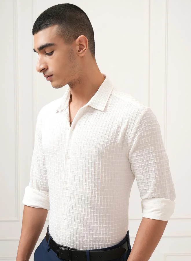 HIGHLANDER HIGHLANDER Textured Regular Fit Collared Shirt