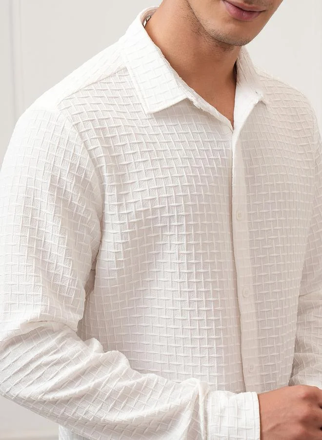 HIGHLANDER HIGHLANDER Textured Regular Fit Collared Shirt