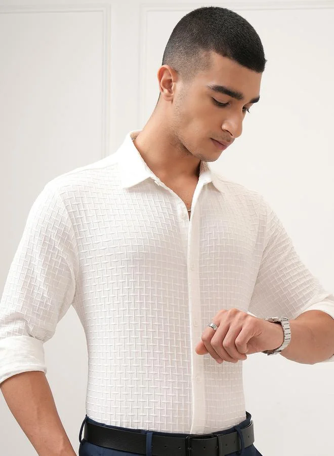 HIGHLANDER HIGHLANDER Textured Regular Fit Collared Shirt