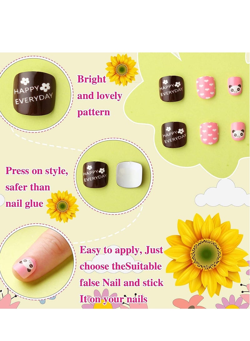 Kids Press on Nails Children, 120 Pieces Fake Artificial Tips Girls Full Cover Short False Fingernails for Decoration (Bunny Pattern) - Image 2