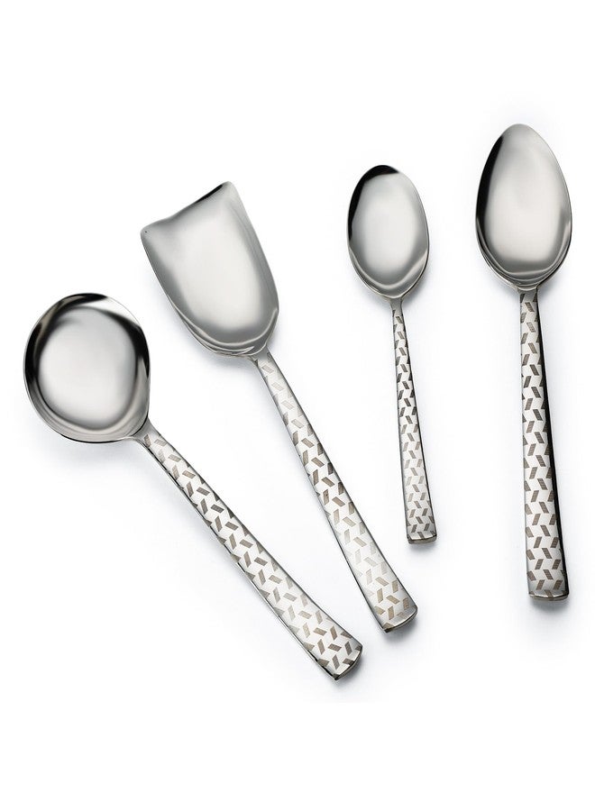 FnS Rhombo Premium Stainless Steel Laser Design on Handle - 4 Pcs Serving Spoon Set, 1 Serving Spoon, 1 Large Serving Spoon, 1 Gravy Ladle, 1 Rice Server, Elegant Design - Silver Finish - Image 3