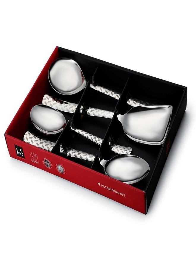 FnS Rhombo Premium Stainless Steel Laser Design on Handle - 4 Pcs Serving Spoon Set, 1 Serving Spoon, 1 Large Serving Spoon, 1 Gravy Ladle, 1 Rice Server, Elegant Design - Silver Finish - Image 2