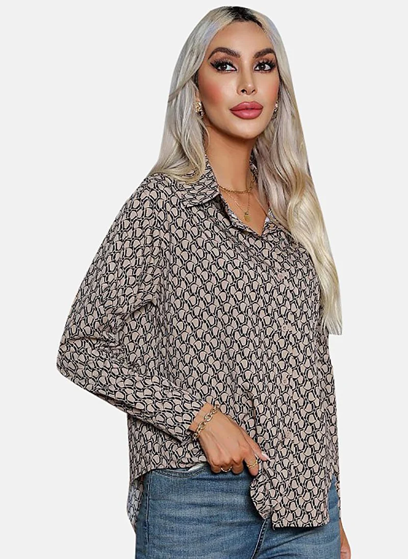 YUNIQEE Peach Printed Slim Fit Shirt