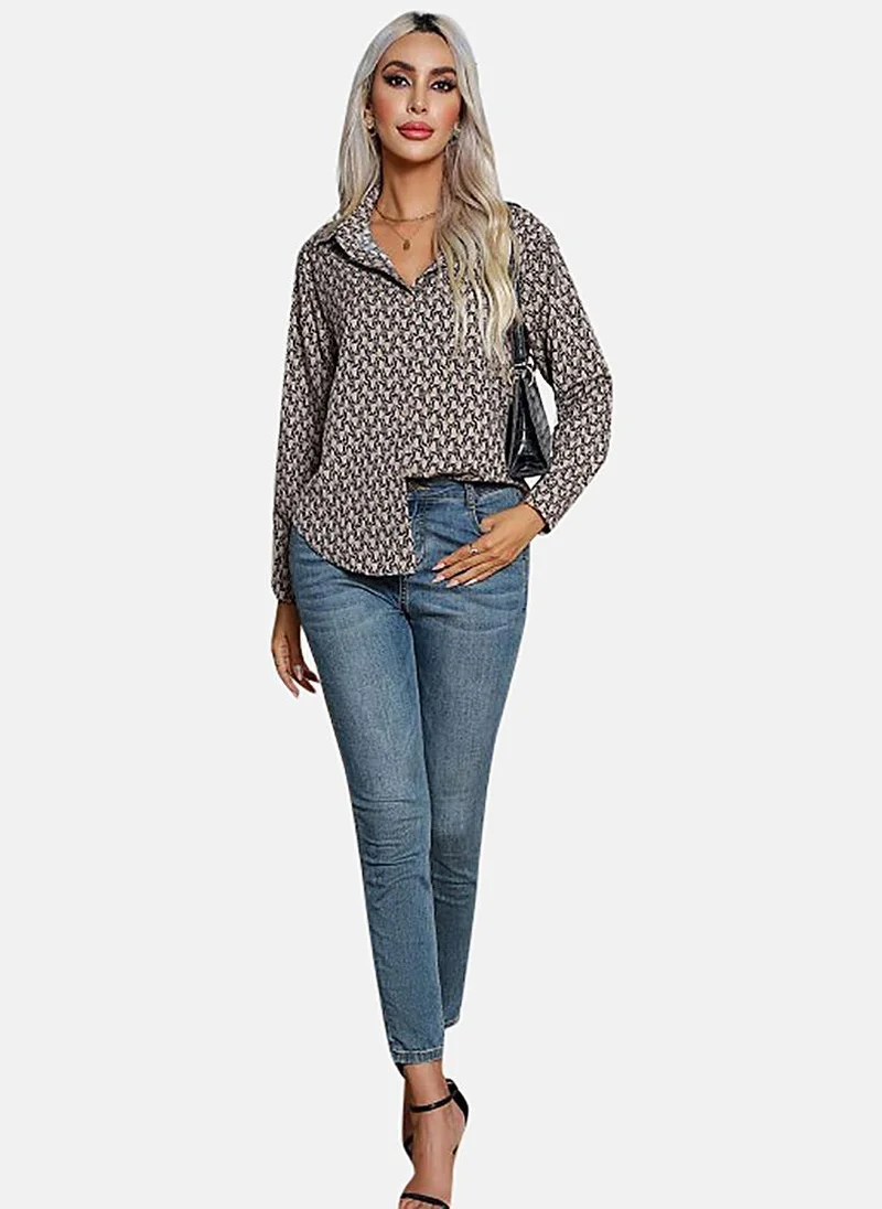 يونيكي Peach Printed Slim Fit Shirt